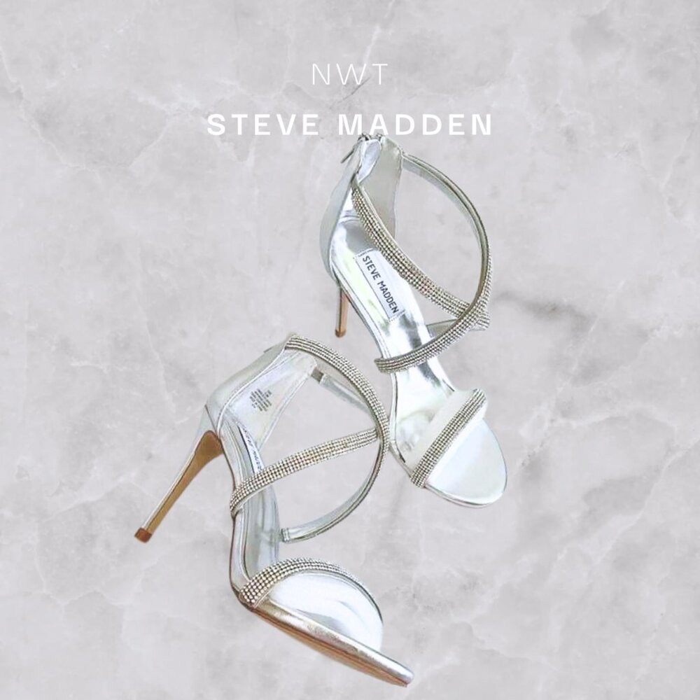 ***Available Aug 20*** NWB Steve Madden Faiz rhinestone silver heels size 8.5